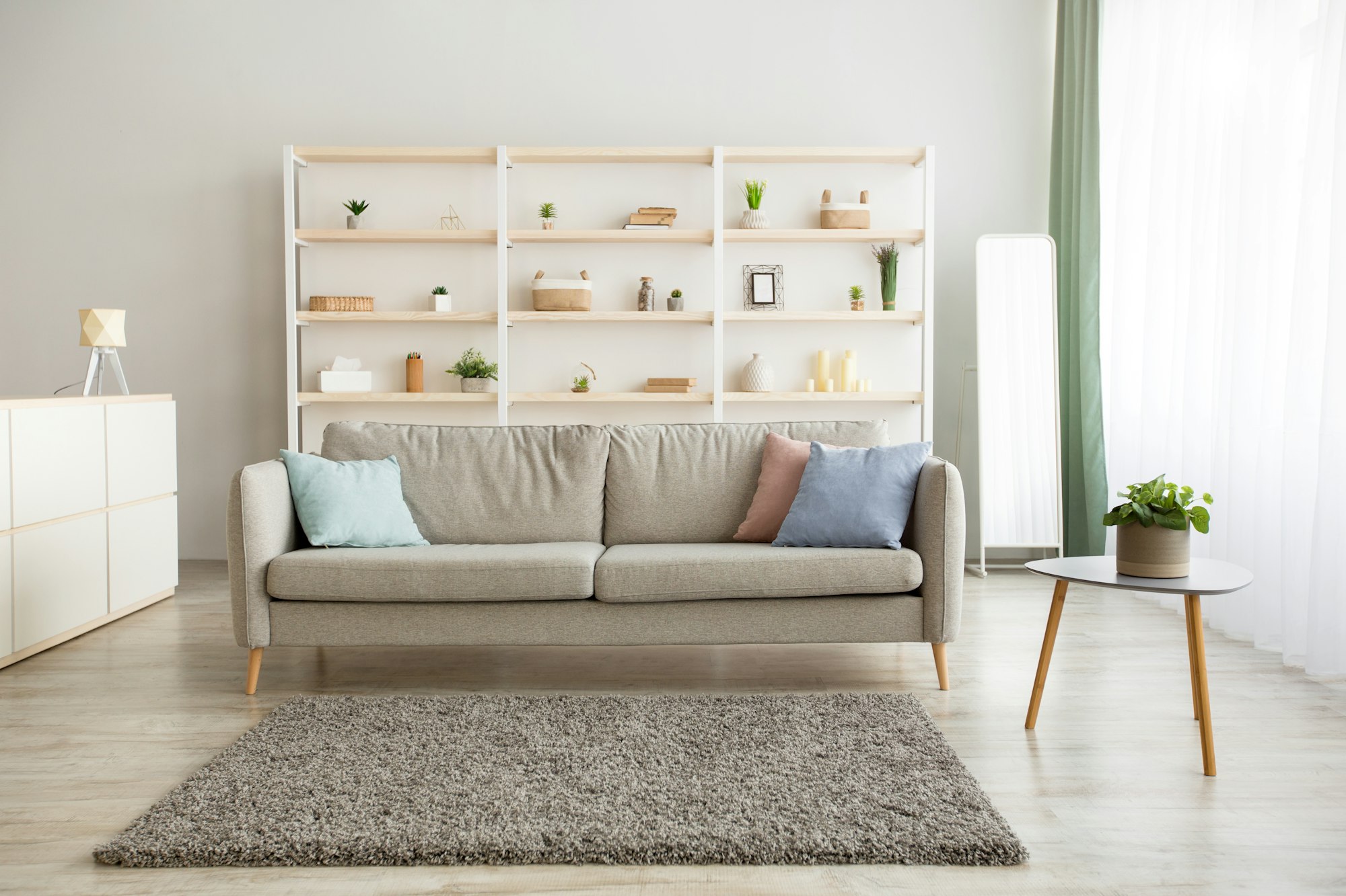 Modern minimalist apartment interior in scandinavian style ad and mockup